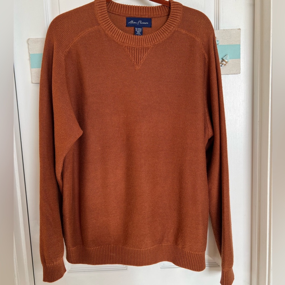 Alan Flusser Rust Crewneck Cotton, Alpaca Sweater Sz Lg